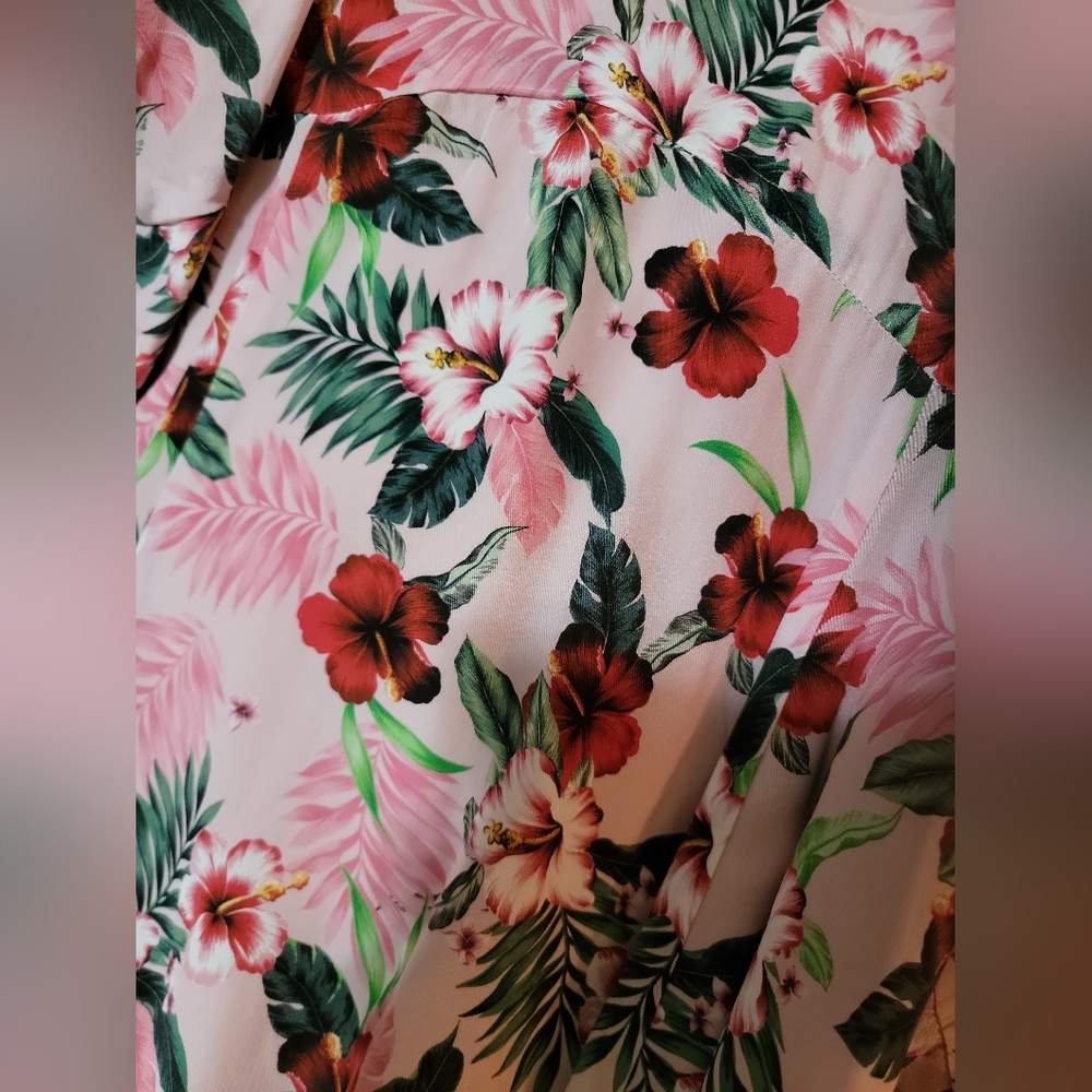 Nwt LES RÊVERIES Floral Silk Mini Dress Blouson Puff Sleeves Hibiscus Palms - Picture 4 of 10